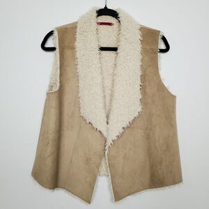 Velvet Womens Vest Size S Faux Fur Shearling Suede Waterfall Tan Open Front